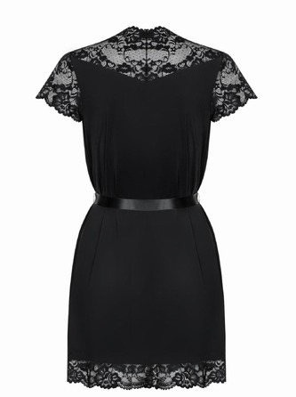 Халат атласный Obsessive 810-PEI-1 с кружевами, черный, L/XL