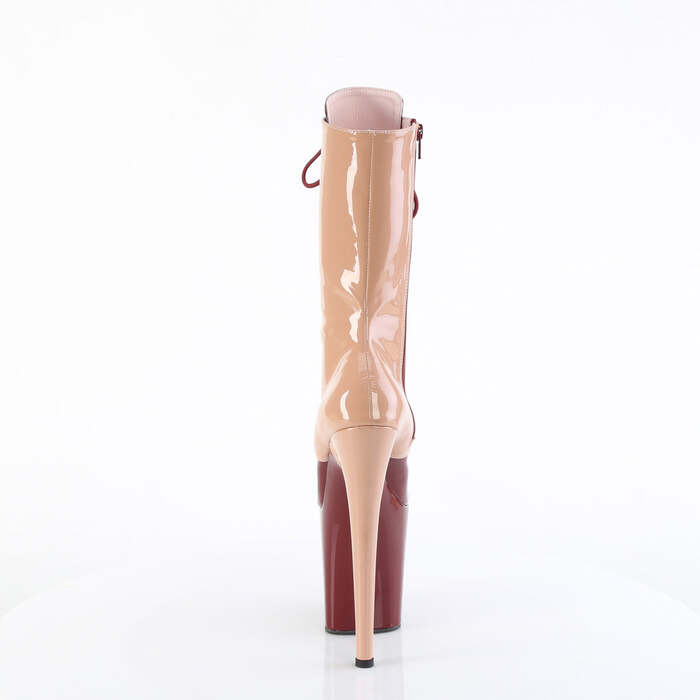 Ботинки Flamingo-1054DC *Каблук 8 дюймов, двухцветные ботинки до середины голени со шнуровкой и молнией сбоку, цвет: бордовый/розовый