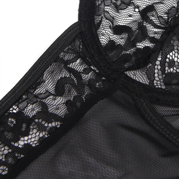 Боди кружевное Star Night с доступом и гартером, черное, M-L