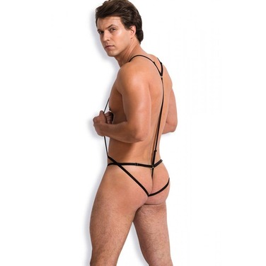 Комплект белья для мужчин боди-портупея и стринги Sunspice, черно-белый, L/XL