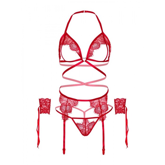 Комплект нижнего белья Leg Avenue Eyelash Lace Open Cup RED O\S