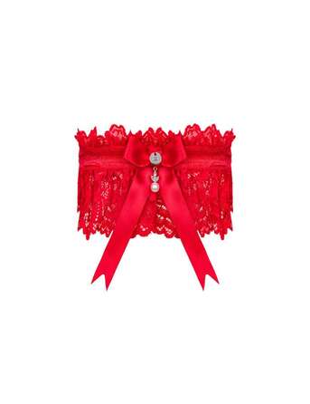 Подвязка из нежного кружева Obsessive Amor Cherris с атласным бантиком, красный