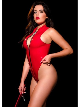 Спокусливе глянсове боді Oh My G! Tokyo Body з блискавкою спереду, червоний, S/M