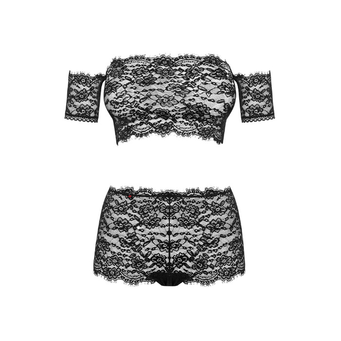 Комплект кружевной - топ и шортики Obsessive Espanita черный, S/M