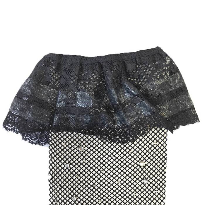 Панчохи в сітку зі стразами та мереживним верхом Star Night на силіконовій стрічці, чорний