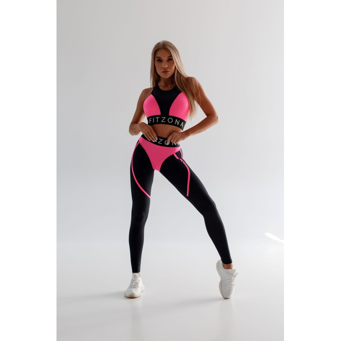 Легінси FZ Black Mesh Leggings with Imitation Shiny Neon-Pink Thongs
