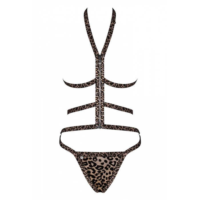 Комплект з відритою чашкою з ремінців з леопардовим принтом Tigrita 2-pcs set brown S/M/L