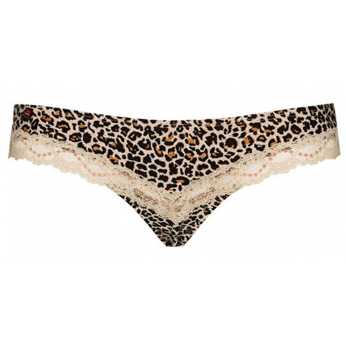 Трусики з леопардовим принтом Obsessive JUNGIRL THONG та мереживною вставкою, L/XL