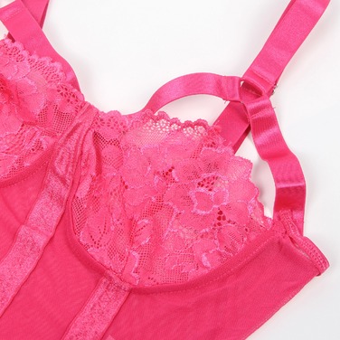 Боди кружевное Star Night с доступом и подтяжками, розовое, XS-S