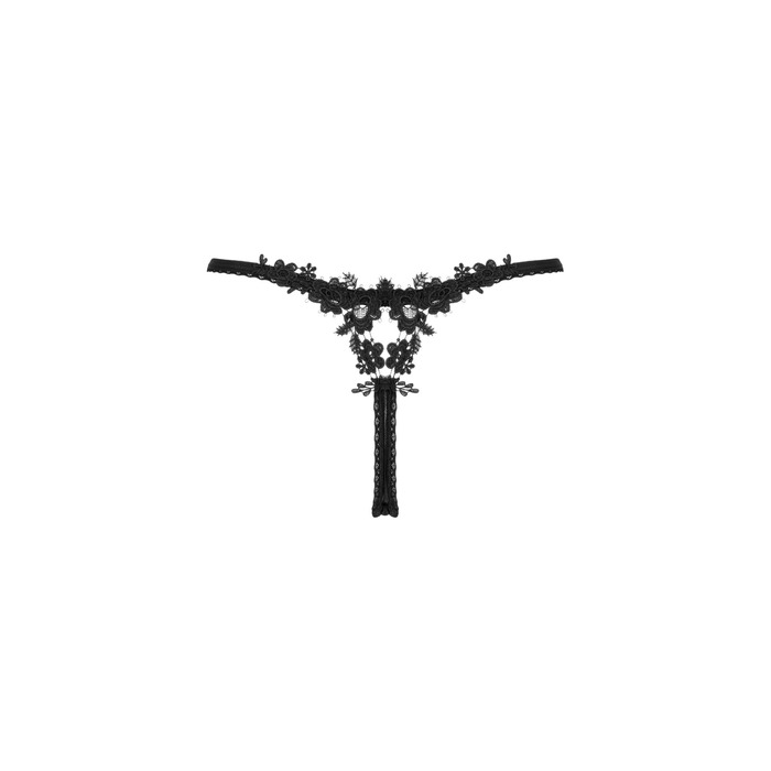 Стрінги в дрібну сіточку з мереживом Celia Noir Obsessive, чорні, XS/S