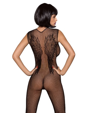 Комбинезон Obsessive c рисунком крыльев Bodystocking N112, черный, S\M