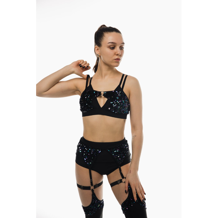 Панчохи Dance Exo Sequin та Підтяжками для Pole Dance, Heels та Сценічних Виступів - чорний