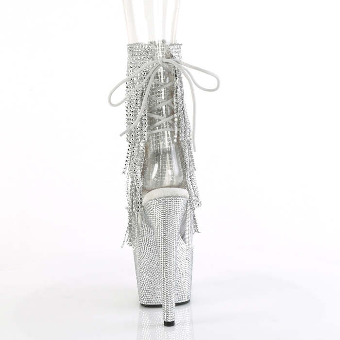 Чоботи Bejeweled-1017RSF-7 на підборах 7 дюймів, 2 3/4 дюйма з відкритим носком/підбором, бахромою та RS, прозорі/сріблясті