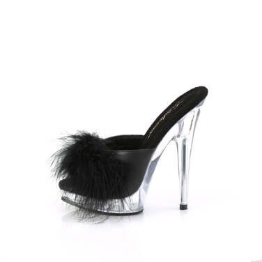 Шльопанці Sultry-601F *6 дюймів на підборах, 1 дюйм PF Marabou Slipper, чорні/прозорі