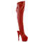 Сапоги Pleaser Adore-3019, каблук 7 дюймов, ботфорты с открытым носком и пяткой 2 3/4 дюйма, молния сбоку, красная искусственная кожа/красный матовый