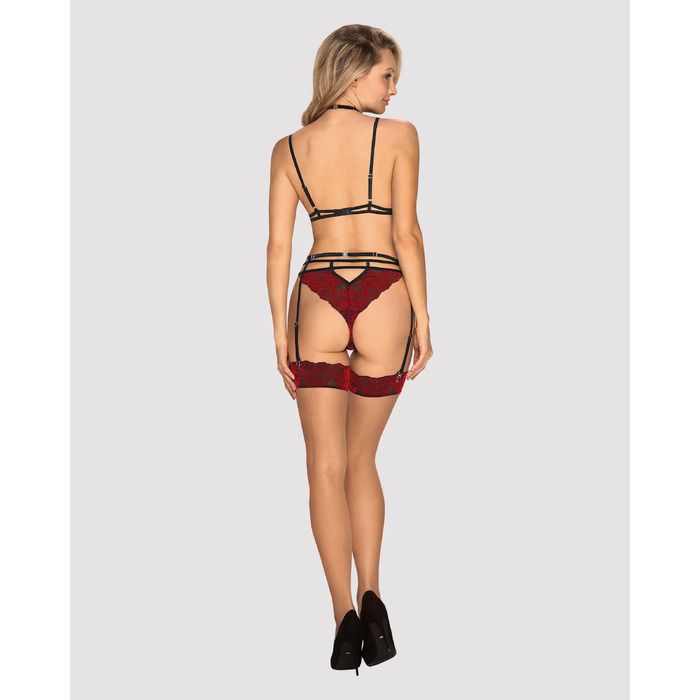 Комплект кружевной с поясом для чулок Obsessive Sugestina 3-pcs set S/M