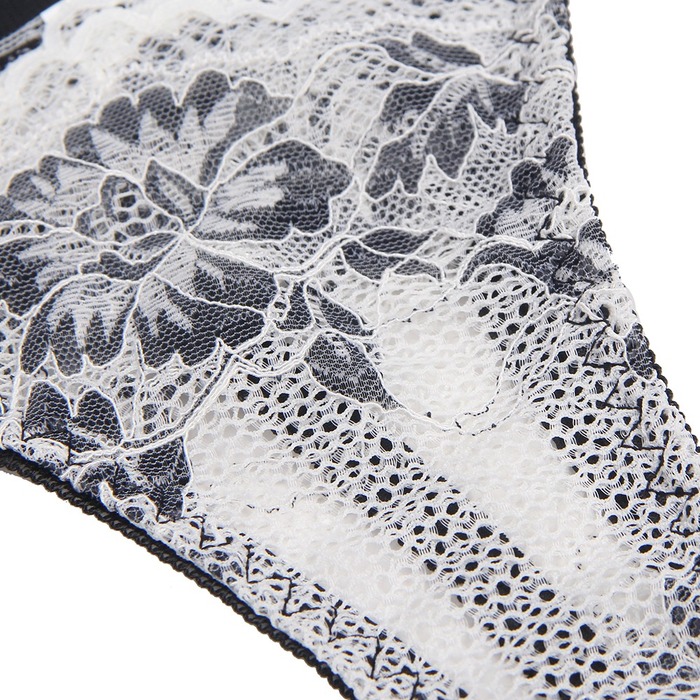 Комплект білизни мереживної Star Night з квітковим принтом, чорно-білий, 3XL-4XL