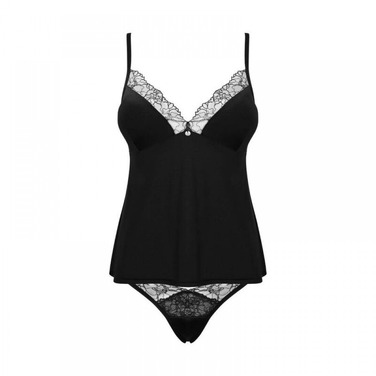 Комплект мережива Obsessive BellaRou топ і трусики, чорний, M/L