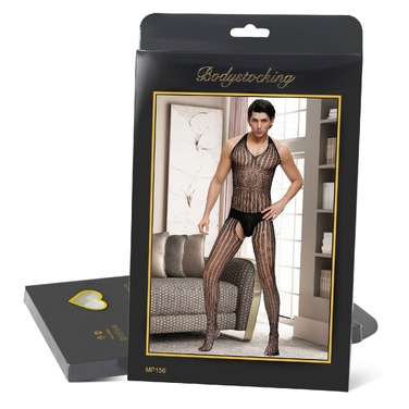 Комбінезон чоловічий чорний з малюнком у смужку Star Night та відкритим доступом та спиною, One Size