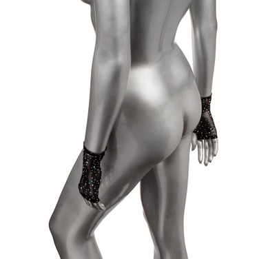 Перчатки короткие в мелкую сетку со стразами CalExotics Fingerless Gloves, черные