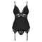 Корсет Obsessive 810-COR-1 з мереживом та пажами для панчох, чорний, L/XL