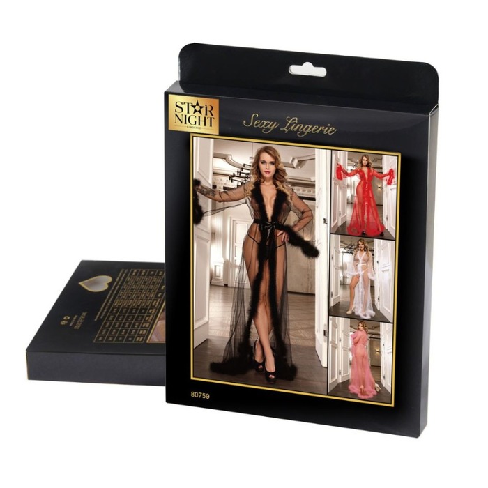 Пенюар длинный с окантовкой мехом и атласным поясом Star Night Nightgown красный, XS-S