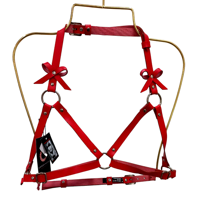 Портупея та пояс для панчох з бантиками Candy Hero 'Kit17' з екошкіри, червоні