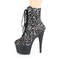 Чоботи Pleaser Adore-1020SPLAT *7-дюймовий каблук, 2 3/4-дюймові черевики на шнурівці спереду з PF, бічна блискавка, срібляста голограма/чорний