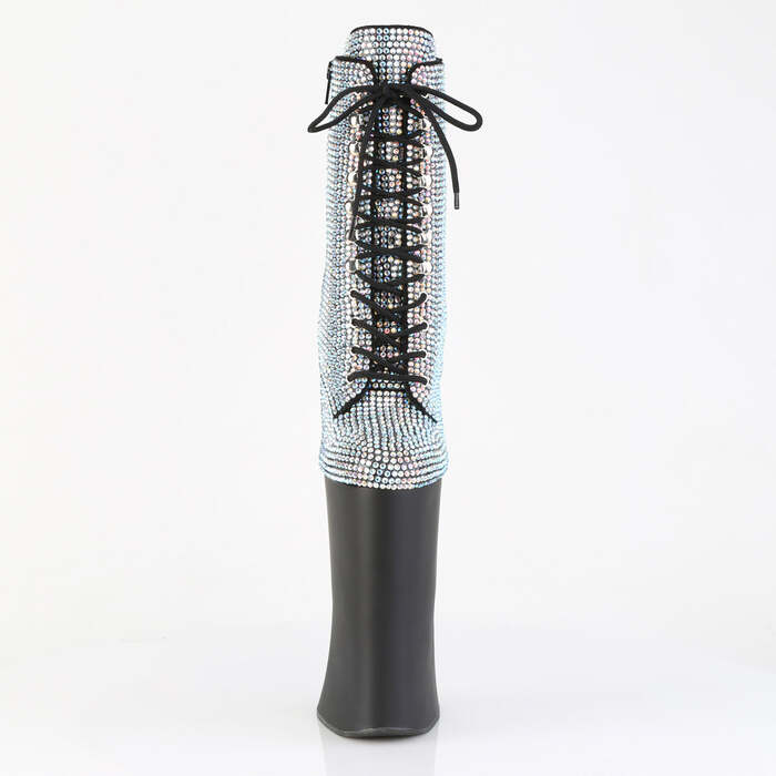 Boots Forbidden-1020RS, ботильоны без каблука 11 дюймов, высота 6 1/4 дюйма, декорированные, боковая молния, серебристые стразы/черные