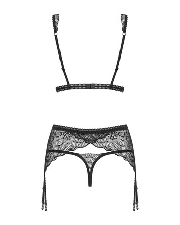 Комплект ажурный з поясом для чулок Obsessive Firella garter belt set S/M