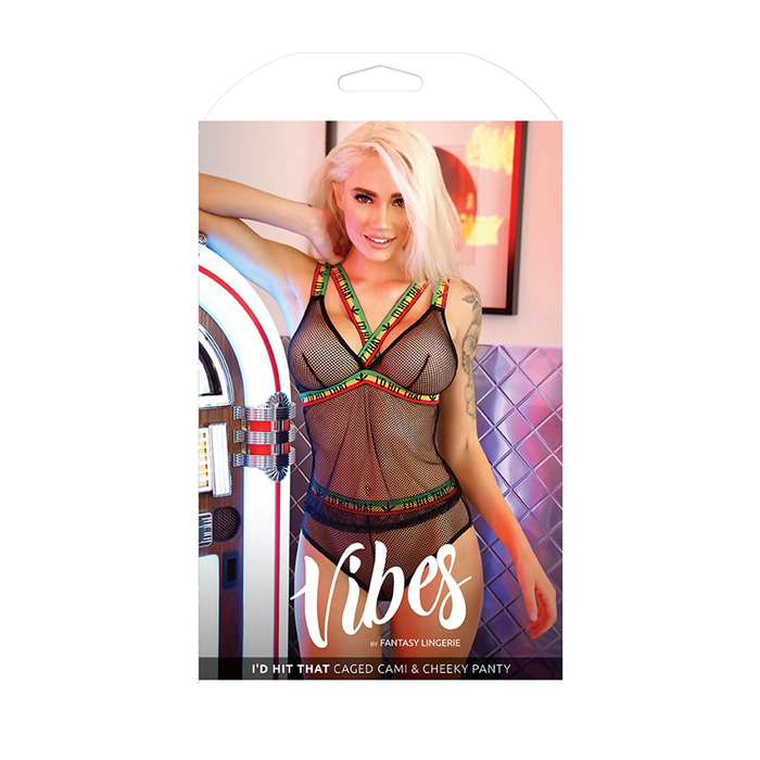 Эротичный комплект из трикотажной сетки с яркими вставками Fantasy Lingerie черный, L/XL