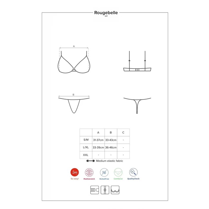 Комплект из двух частей из нежной сетки Obsessive ROUGEBELLE красный, L/XL