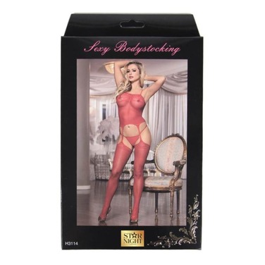 Бодистокинг в сеточку с имитацией чулков Star Night красный, XS-M