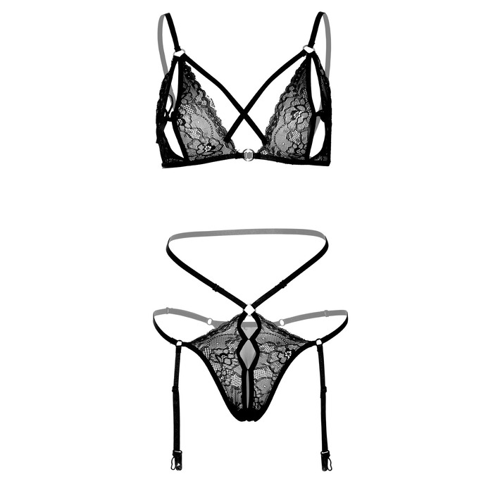 Комплект кружевной с подвязками для чулок Daring Intimates, черный, S/M