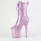 Чоботи Pleaser Flamingo-1041GP **8-дюймовий каблук, 4-дюймові черевики на шнурівці з відкритим носком, блискавка збоку, бузковий блискітки, лаковані