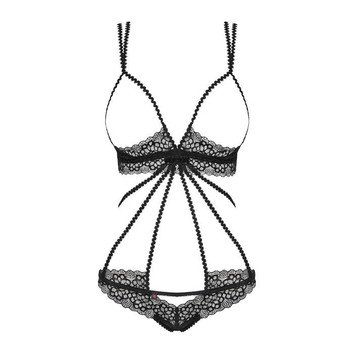 Боди Obsessive Liferia с открытой грудью, черное, S/M