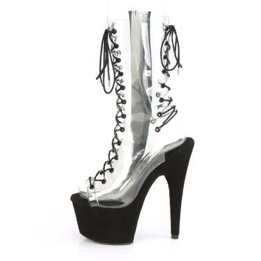 Шльопанці Adore-700-60FS *7 дюймів на підборах, 2 3/4 дюйма на шнурівці, середина ікри, бічна блискавка, прозорі/чорні замші