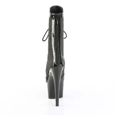 Ботильоны Adore-1048RSNT, каблук 7 дюймов, открытый носок 2 3/4 дюйма, боковая молния, чёрный лакированный материал с сеткой/чёрный