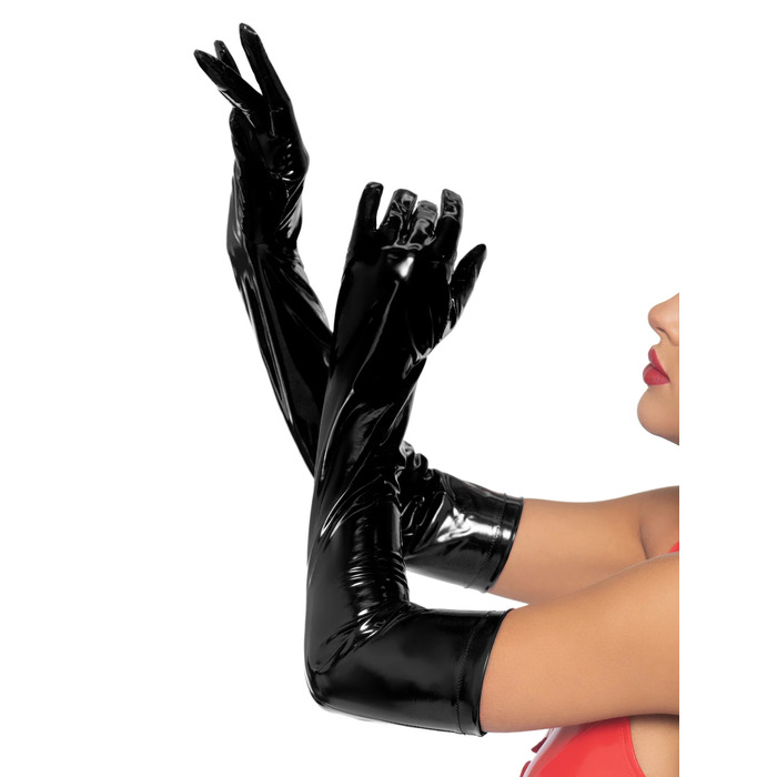 Рукавички сексуальні розміру S Stretchy Vinyl Opera Length Gloves від Leg Avenue, вінілові, чорні