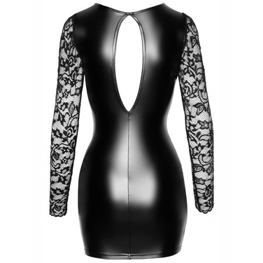 Сукня вінілова з мереживними довгими рукавами та вирізом на грудях Noir Handmade F253 чорна, L