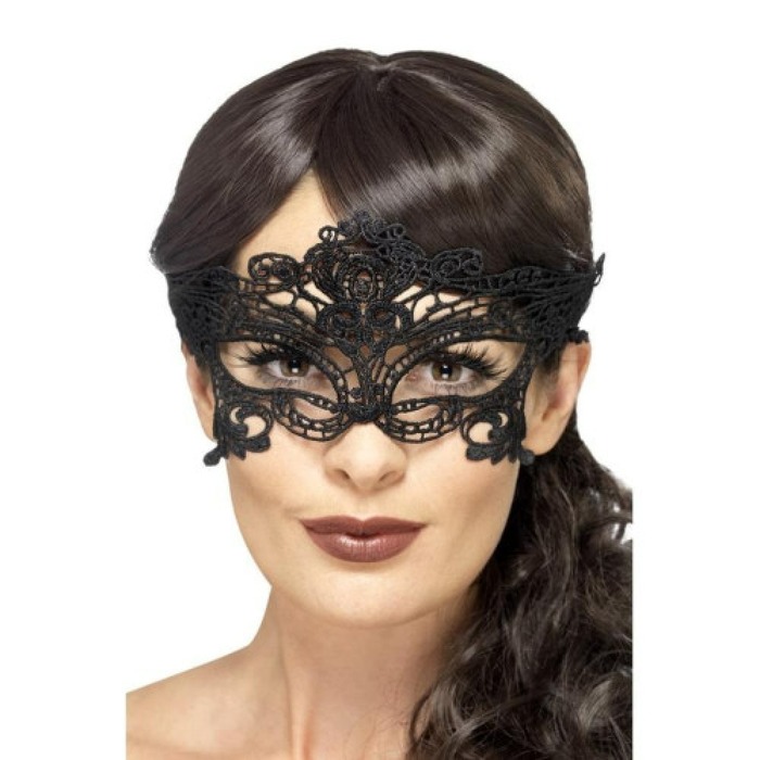 Маска ажурная на атласных завязках, черная