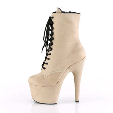Ботинки Adore-1020FS *Каблук 7 дюймов, ботильоны с PF шнуровкой 2 3/4 дюйма, молния сбоку, бежевая искусственная замша