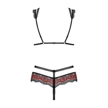 Комплект еротичний з червоною вишивкою Obsessive Megies та доступом до інтимних зон, L/XL