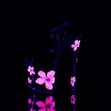 Босоніжки Xtreme-809HB на підборах 8 дюймів, босоніжки з ремінцем на щиколотці 4 дюйми з квітами гібіскуса, чорні/рожеві