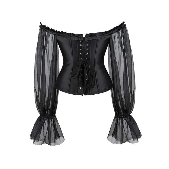 Корсет с рукавами Star Night 12 Plastic Bones на завязках лентах, черный, XS