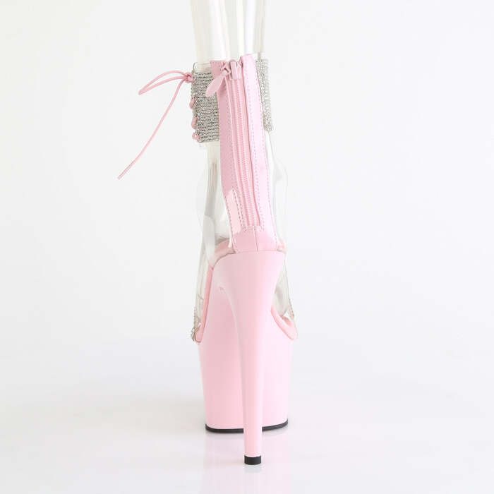 Босоніжки Adore-727RS на підборах 7 дюймів, босоніжки з манжетою на щиколотці 2 3/4 дюйма з RS, блискавка ззаду, прозорі/ніжно-рожеві