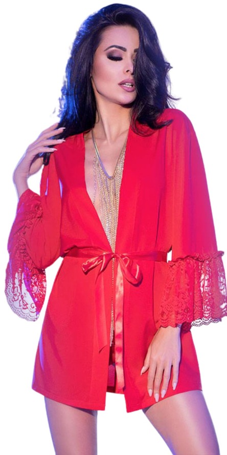 Халатик и стринги Chilirose с кружевом, красный, М