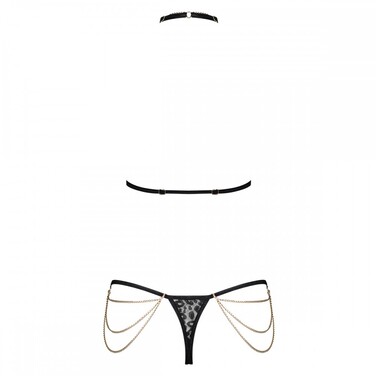 Комплект с анималистическим принтом Obsessive Pantheria и декоративными цепочками, L/XL