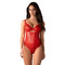 Боді вінілове з квітковим мереживом Obsessive Aliosa teddy червоне, S/M
