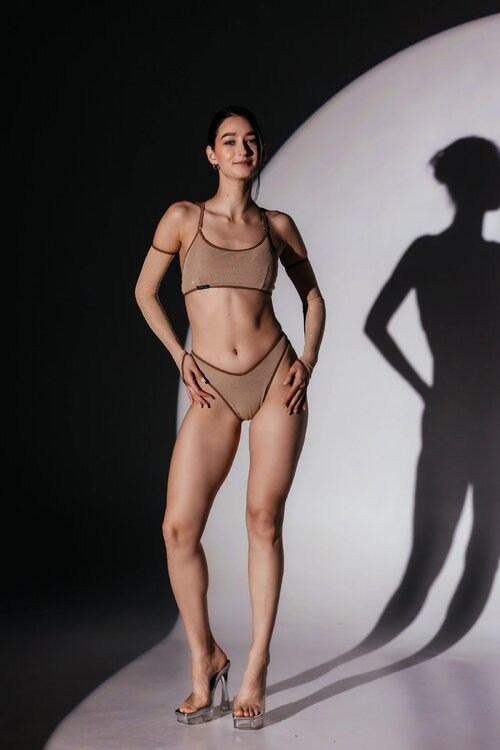 SKINELLE Crystal Mesh Комплект— Блискучий Сет із Сітки з Кристалами для Сцени, Пілона та Танців на Підборах - капучино